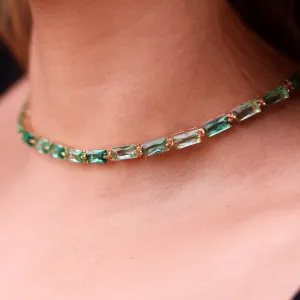 CHOKER TURMALINA VERDE RETANGULAR CRAVEJADO - BANHADO A OURO 18K