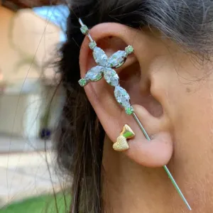 BRINCO TRANSVERSAL CRUZ  COM ZIRCONIA - BANHADO A RÓDIO BRANCO