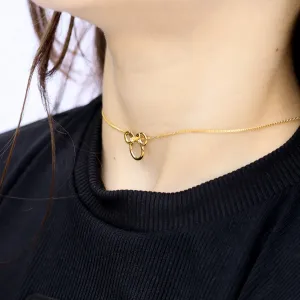 CONJUNTO INFANTIL MINNIE COM LAÇO E PONTO DE LUZ CRISTAL COM EXTENSOR- BANHADO A OURO 18K