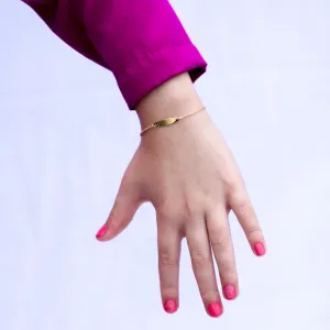 PULSEIRA INFANTIL COM PLACA PARA GRAVAR NOME REDONDA LISA - BANHADO A OURO 18K