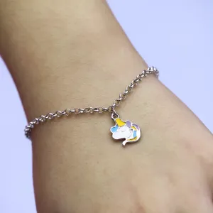 PULSEIRA INFANTIL UNICÓRNIO RESINADO - BANHADO A RÓDIO BRANCO