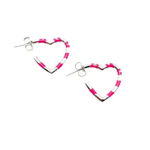 BRINCO CORAÇÃO ESMALTADO PINK COM ZIRCONIA  - BANHADO A RÓDIO BRANCO