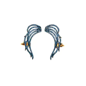 BRINCO FESTA ASA CRAVEJADO DE ZIRCONIA AZUL TURMALINA - BANHADO A OURO 18K