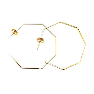 BRINCO ARGOLA LISA FORMA HEXÁGONO GRANDE - BANHADO A OURO 18K