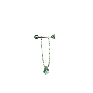 PIERCING PINO CONCH COM CORRENTE E PONTO DE LUZ ZIRCONIA CRISTAL 9MM -PRATA 925