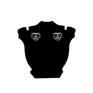 BRINCO CORAÇÃO CHEIO COM NOSSA SENHORA DE APARECIDA ZIRCONIA AZUL E NAVETE CRISTAL - BANHADO A PRATA 925