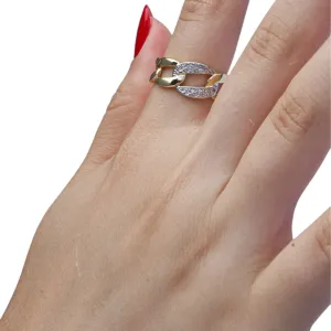 ANEL INSPIRAÇÃO CARTIER ELO LARGO COM MICRO ZIRCONIA CRISTAL Nº 16- BANHADO A OURO 18K
