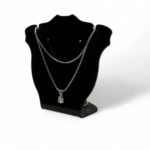 CORRENTE DUPLA RABO DE RATO 70CM COM GOTA CRISTAL-  BANHADO A RÓDIO BRANCO