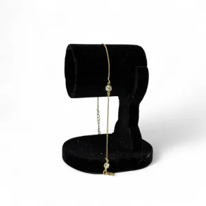 TORNOZELEIRA VENEZIANA COM PONTO DE LUZ CRISTAL E EXTENSOR- BANHADO A OURO 18K