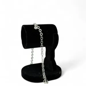 TORNOZELEIRA ELO GRUMET LARGO COM PONTO DE LUZ CRISTAL GOTA-  BANHADO A PRATA 925