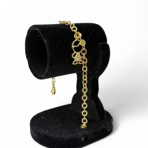 PULSEIRA ELO GRUMET LARGO COM BONECO MENINO CRAVEJADO ZIRCONIA CRISTAL-  BANHADO A OURO 18K