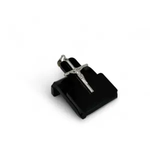 PINGENTE CRUZ COM JESUS PEQUENA- BANHADO A RÓDIO BRANCO