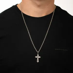 PINGENTE CRUCIFIXO GRANDE TRABALHADO - BANHADO A RÓDIO BRANCO