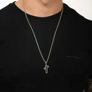 PINGENTE CRUZ 3D MÉDIA -  BANHADO A RÓDIO BRANCO