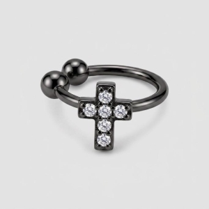PIERCING FAKE CRUZ CRAVEJADO - BANHADO A RÓDIO NEGRO