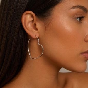 BRINCO ARGOLA CORAÇÃO LISO MÉDIA - BANHADO A RÓDIO BRANCO