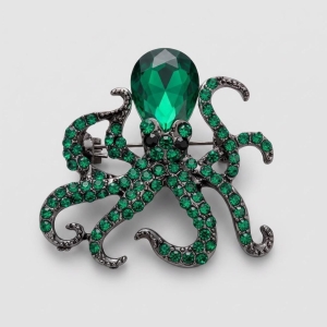 BROCHE FASHION POLVO  COM ZIRCÔNIA VERDE- COR OURO