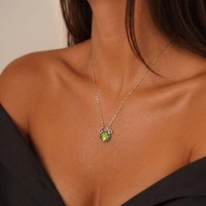 CORRENTE ESCAMA DE SEREIA FRUTA-COR VERDE  -PRATA 925