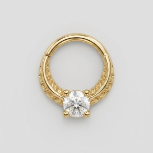 PIERCING SEPTO ZIRCONIA DETALHE FOLHA - BANHADO A OURO 18K