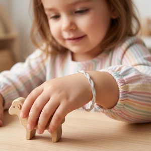 PULSEIRA INFANTIL FEMININA 2 FIOS TRANÇADA  -PRATA 925