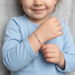 PULSEIRA INFANTIL FEMININA COM 2 GOTAS COLORS   -PRATA 925