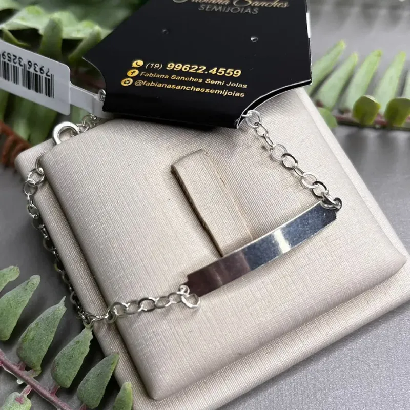 PULSEIRA ELO PORTUGUÊS TRABALHADO COM PLACA P/ NOME -PRATA 925