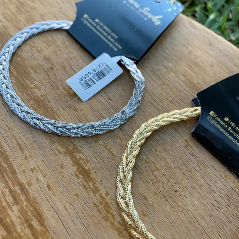PULSEIRA TRANÇADA 5 FIOS TRABALHADA- BANHADO A OURO 18K