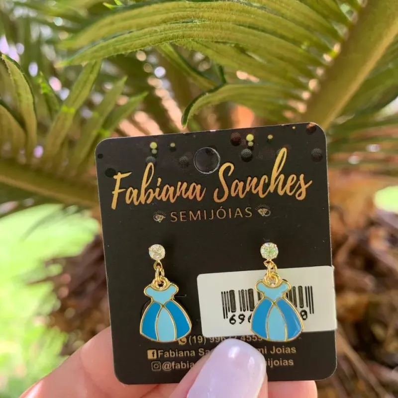 BRINCO INFANTIL VESTIDO AZUL PRINCESA - BANHADO A OURO 18K