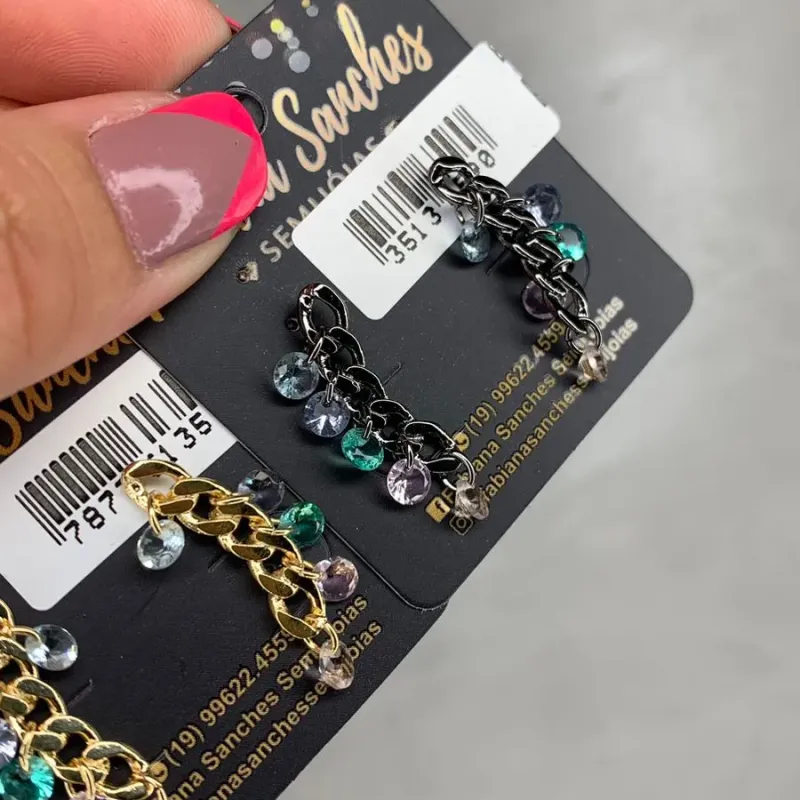 BRINCO TIPO EAR CUFF GRUMET COM ZIRC COLORS PENDU. -OU