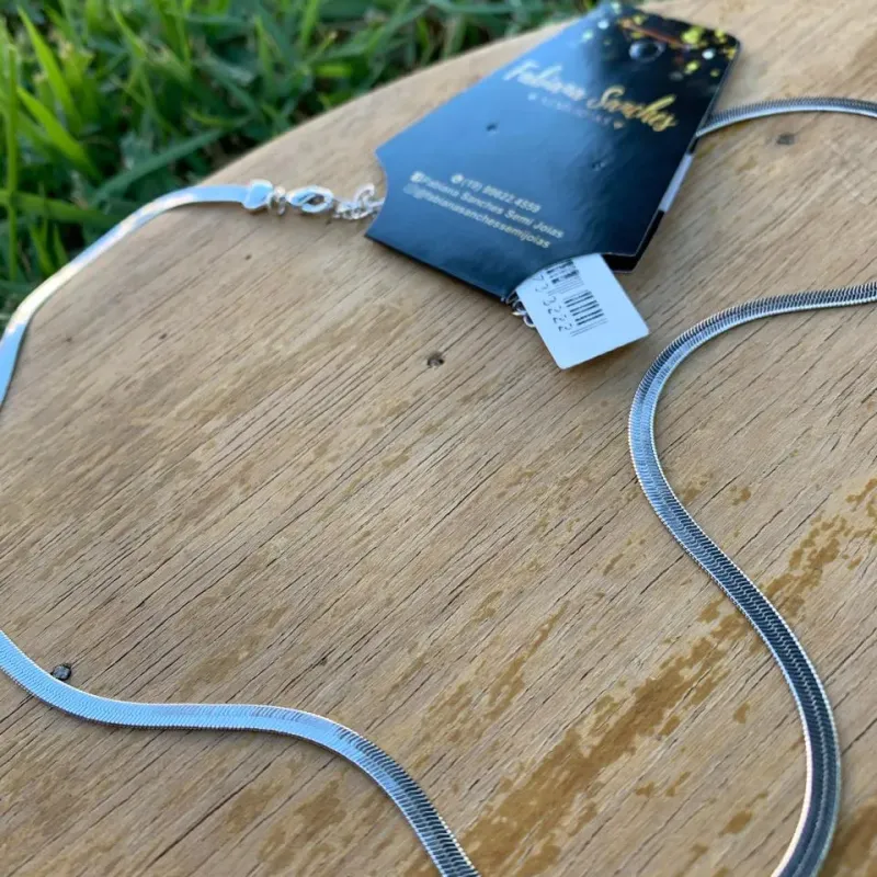 CHOKER LAMINADO COM EXTENSOR - BANHADO A RÓDIO BRANCO