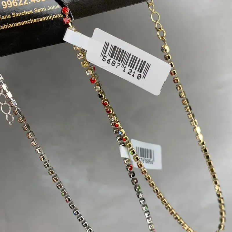 TORNOZELEIRA RIVIERA COLORS COM EXTENSOR  - BANHADO A OURO 18K