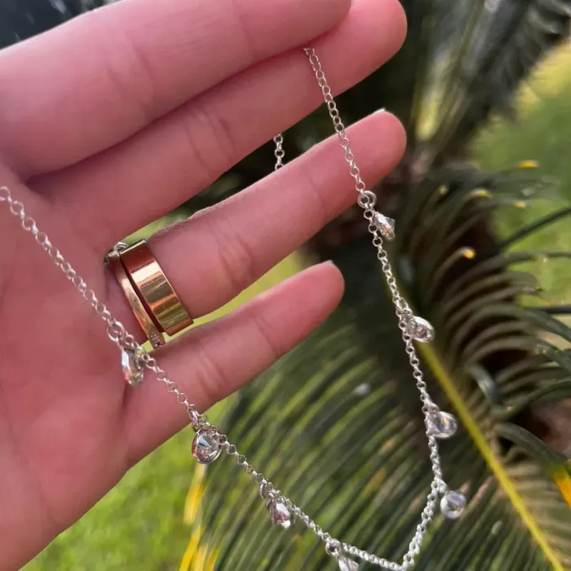 CHOKER ELO PORTUGUÊS COM PONTO DE LUZ PENDURADO - PRATA 925
