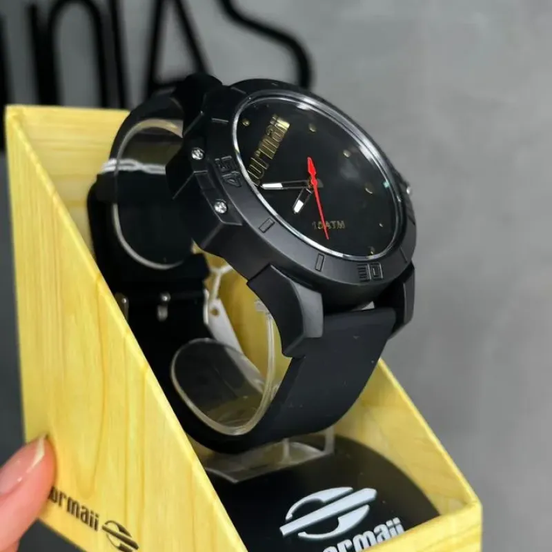 RELÓGIO MORMAII PRETO PULSEIRA BORRACHA - COR OUPRETO