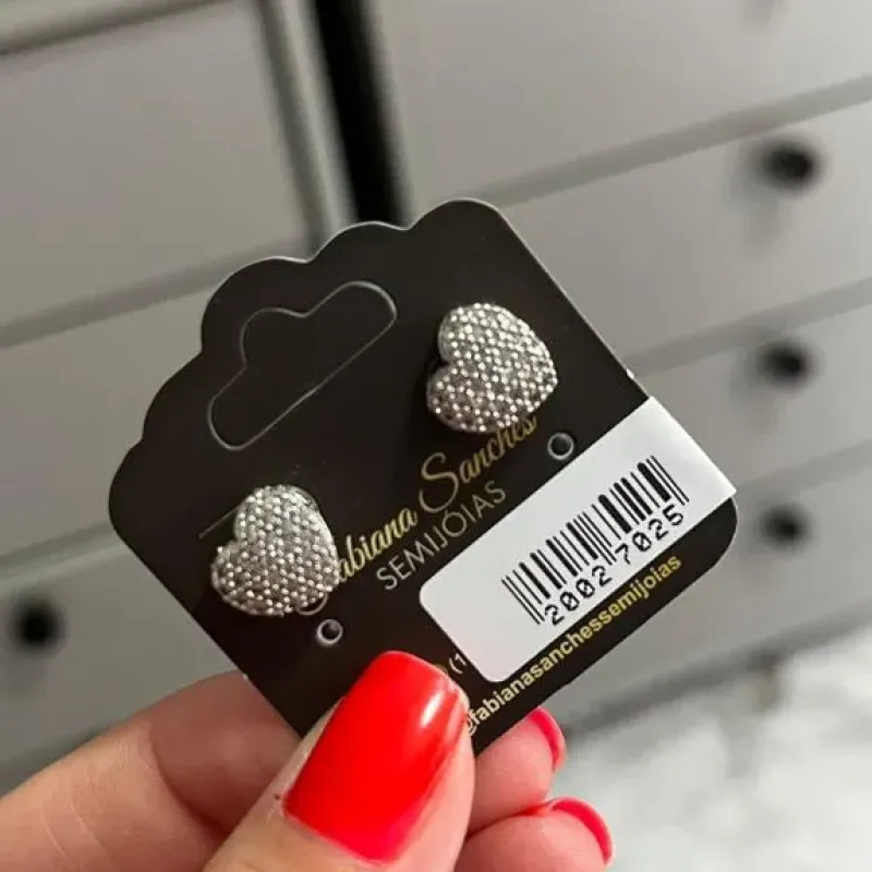 BRINCO CORAÇÃO CHEIO ZIRCONIA CRISTAL - BANHADO A RÓDIO BRANCO