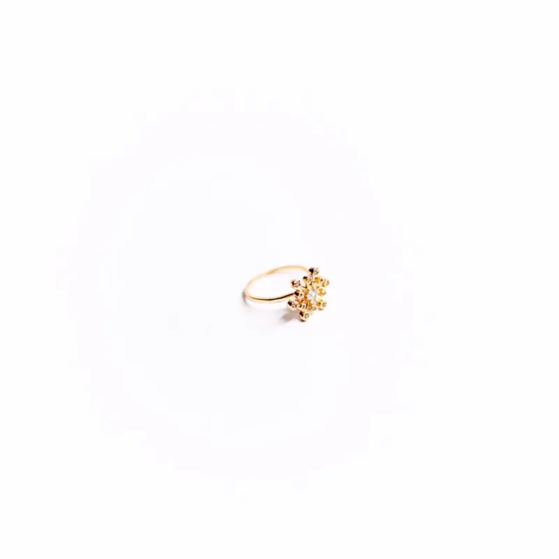 ANEL FLOR COM PINGOS DE ZIRCONIA Nº21- BANHADO A OURO 18K