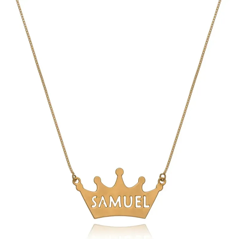 CORRENTE VENEZIANA COM COROA  E NOME DENTRO - BANHADO A OURO 18K