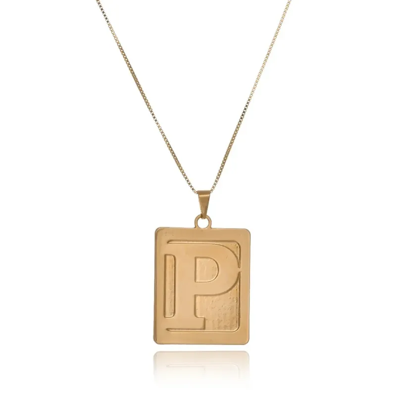 CORRENTE VENEZIANA COM PLACA E INICIAL- BANHADO A OURO 18K