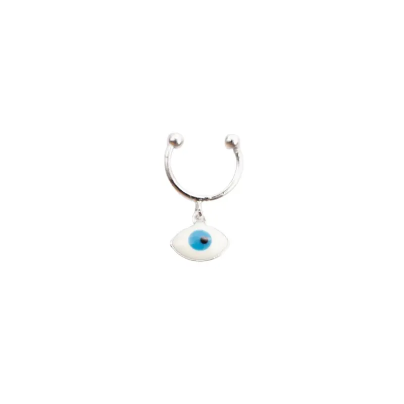PIERCING FAKE ARGOLA COM OLHO GREGO -BANHADO A RÓDIO BRANCO