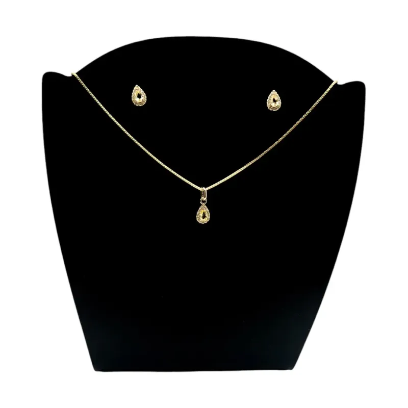 CONJUNTO GOTA AMARELO CRAVEJADA- BANHADO A OURO 18K