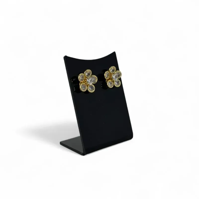 BRINCO FLOR MÉDIA COM ZIRCONIA CRISTAL - BANHADO A OURO 18K