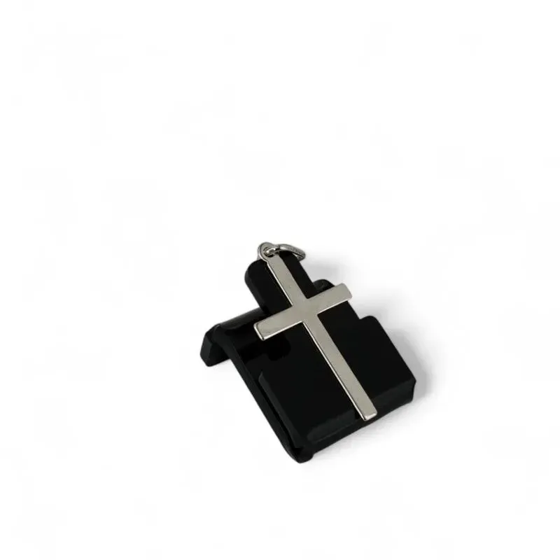 PINGENTE CRUZ CHEIA LISA MÉDIA - BANHADO A RÓDIO BRANCO