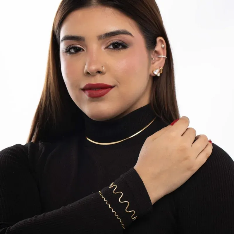 BRACELETE ONDULADO LARGO - BANHADO A OURO 18K