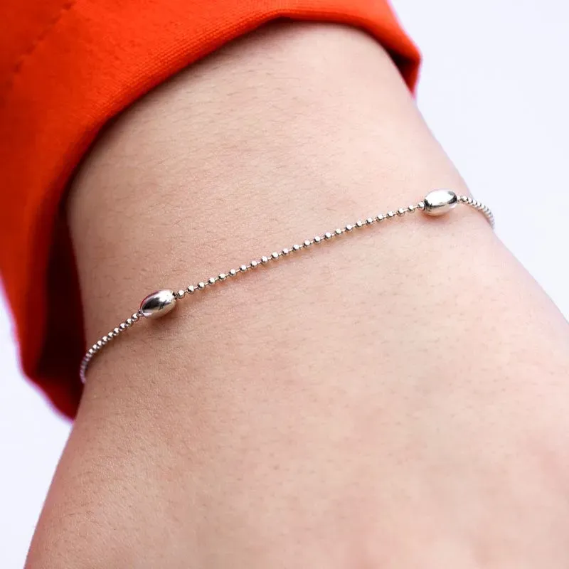 PULSEIRA INFANTIL BOLINHA OVAL PEQUENA PONTILHADA - PRATA 925