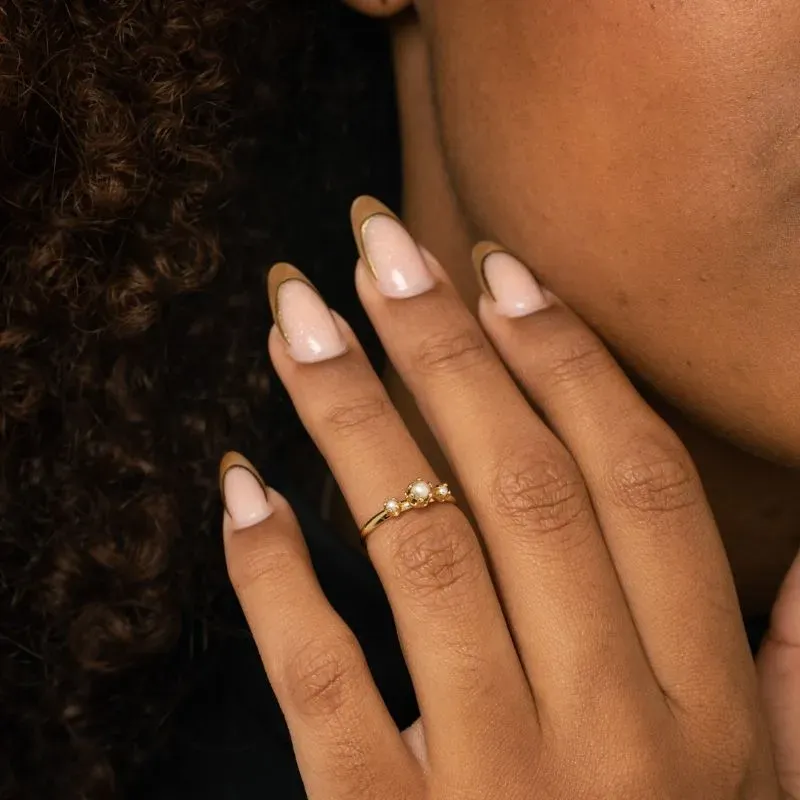 ANEL FALANGE PÉROLA TRIPLA Nª08- BANHADO A OURO 18K