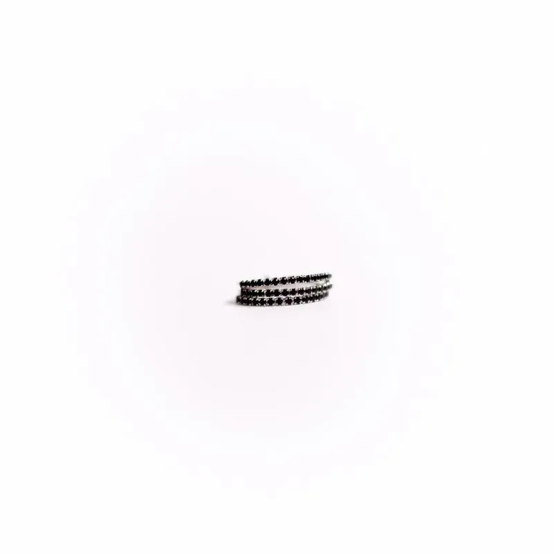 ANEL TRIPLO COM ZIRCONIA NEGRA Nº12 - BANHADO A PRATA 925