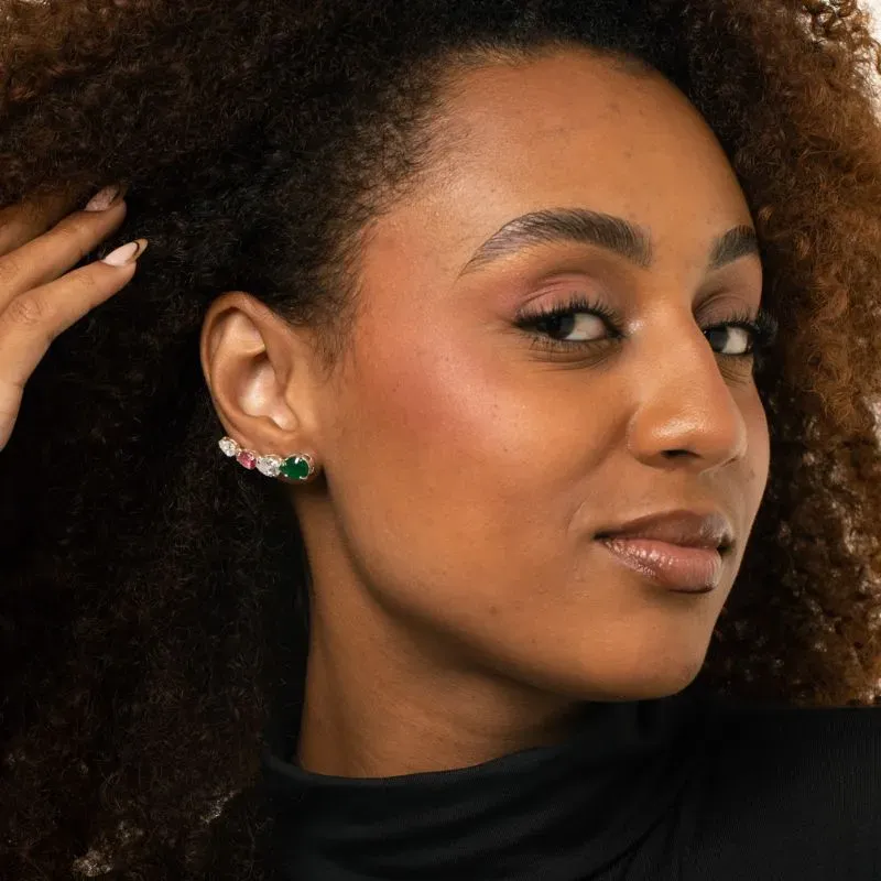 BRINCO EAR CUFF COM ZIRCONIA COLORS - BANHADO A PRATA 925