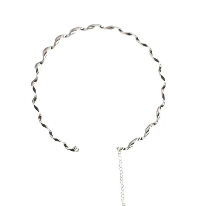 CHOKER RÍGIDO TORCIDO COM EXTENSOR  - BANHADO A RÓDIO BRANCO