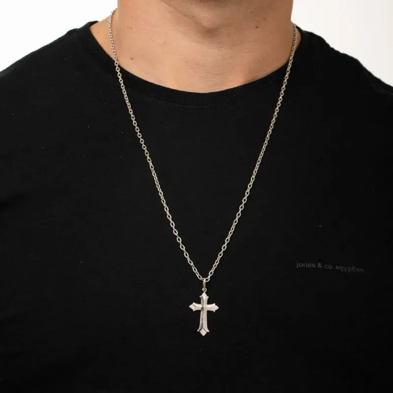 PINGENTE CRUCIFIXO GRANDE TRABALHADO - BANHADO A RÓDIO BRANCO