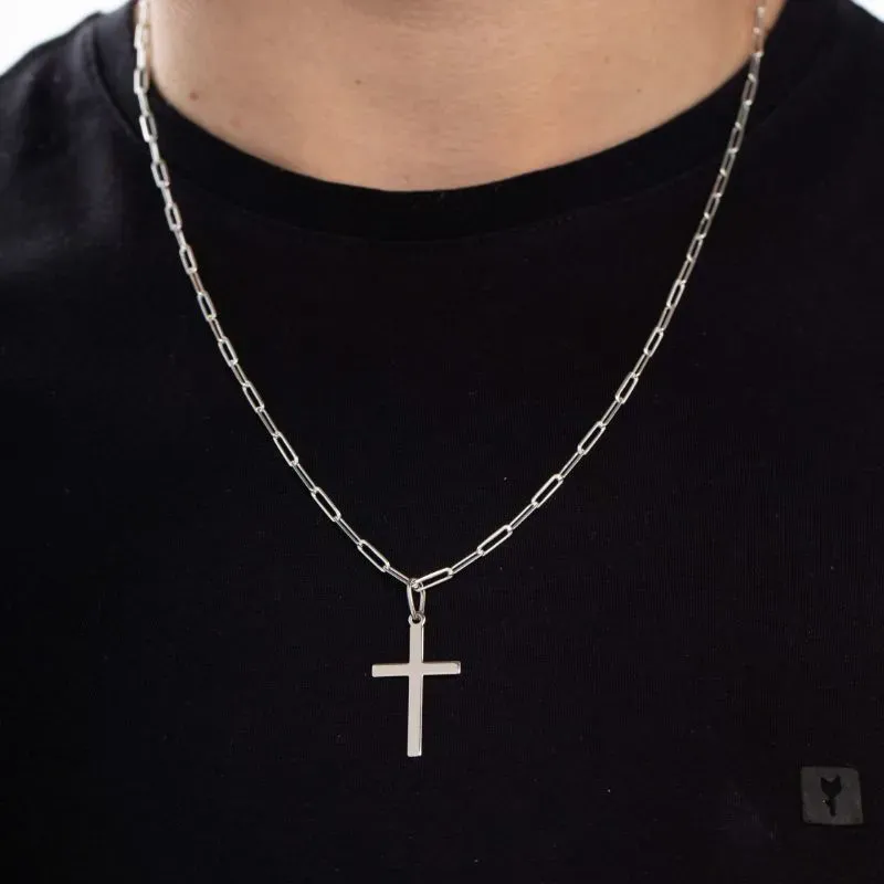 PINGENTE CRUZ CHEIA LISA MÉDIA - BANHADO A PRATA 925