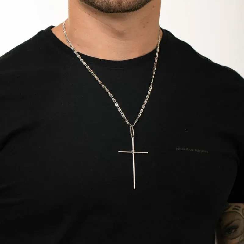 PINGENTE CRUZ LAÇADA GRANDE - BANHADO A RÓDIO BRANCO